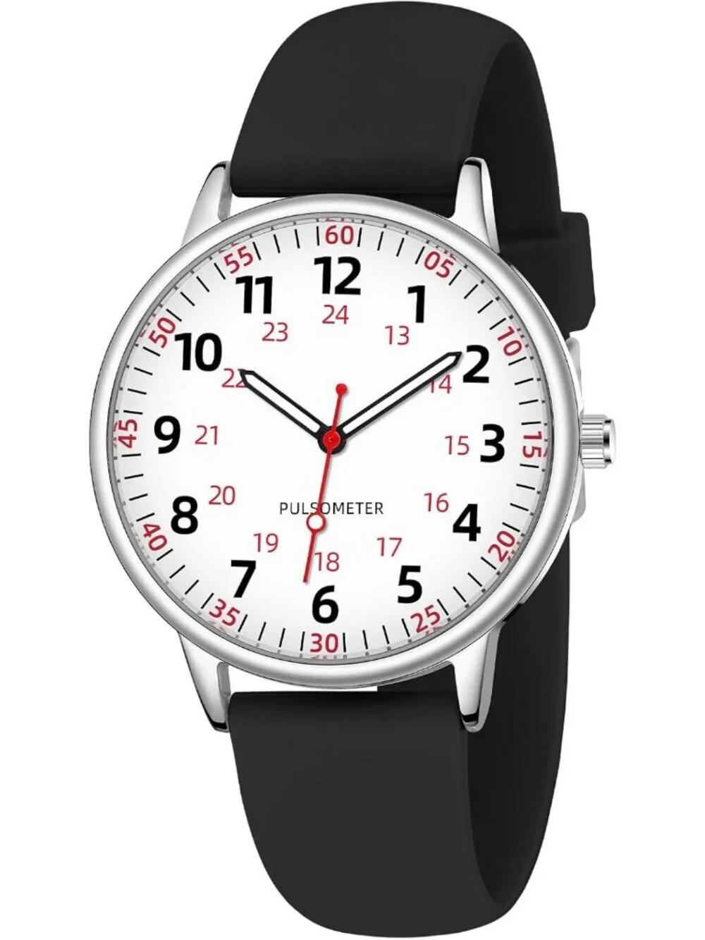 Women's Black Analog Silicone Rubber Band Second Hand Nursing Waterproof Watch